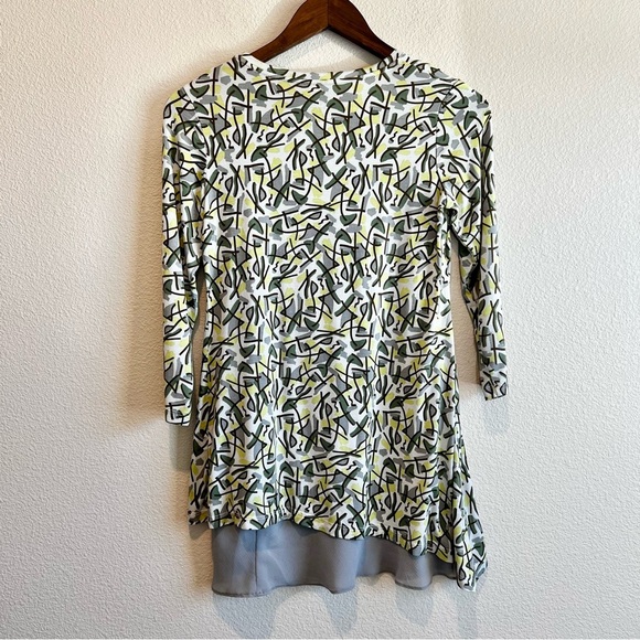 LOGO Lori Goldstein Tunic Top XXS Abstract Print Asym Hem Stretch Boho Artsy - Picture 8 of 10